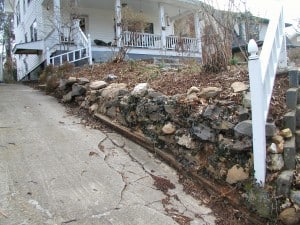 garden wall before spring clean-up