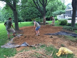 The crew hard at work installing a new rain garden