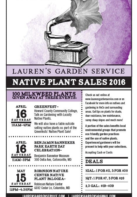 Lauren’s Garden Service’s 2016 Native Plant Sales!!